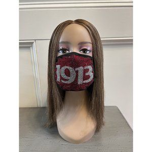 Delta Sigma Theta 1913 Full Rhinestone Bling Face Mask Red